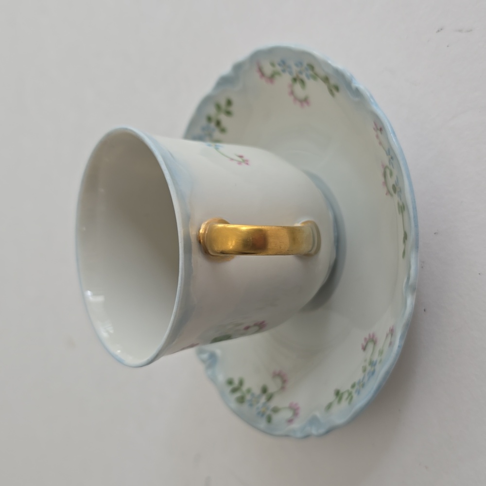Vintage Set Of 2 Demitasse Cup Saucer Bavaria Hutschenreuther China "Blue Rock" - Picture 2 of 11